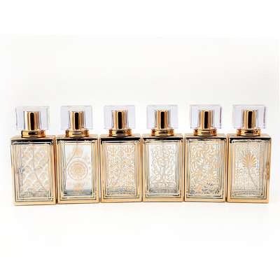 acheter 50ml a plaqué la bouteille en gros en verre de jet de parfum de bouteille en verre de parfum de bouteille de bouteille vide carrée de Subpackage online manufacture