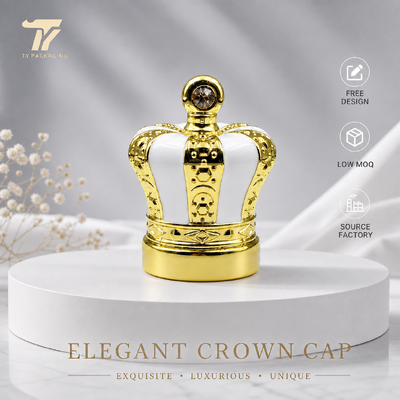acheter Bouchon de parfum à couronne, couvercle en strass, haut de parfum en or blanc, emballage de parfum en émail bicolore, bouchon de parfum métallique à logo personnalisé, usine de bouchon de parfum en gros fabrication en ligne