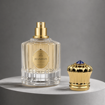 acheter Bouchon de bouteille de parfum en forme de bourgeon côtelé doré à haute brillance, avec dessus en strass bleu, fermeture lourde en Zamac, OEM personnalisé, gravure de logo, emballage de parfum de luxe au Moyen-Orient, vente en gros fabrication en ligne