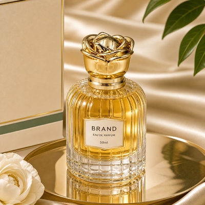 acheter Logo personnalisé en usine poli miroir 3D pleine floraison Rose Zamac bouchon de parfum brillant or bol en alliage de zinc rond couvercle floral compatible FEA15 bouteilles de parfum Oud en verre pour dames fabrication en ligne