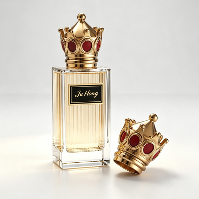 Acheter Bouchon de parfum Zamac en forme de couronne magnétique avec strass rouge incrusté et design personnalisable fabrication en ligne