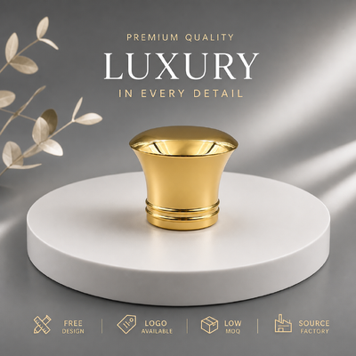 acheter Fabrique personnalisée Flared Taille courbée Flat Dome Mirror Gold Zinc Alloy Cap Parfum Double Ring Base OEM ODM personnalisé Logo gravé Zamac Parfum Couvercle Pour les bouteilles de parfums en verre de luxe Magnétique fabrication en ligne