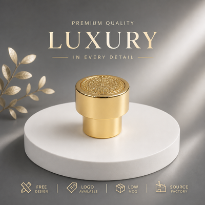 acheter Fabrication de bouchon de parfum en alliage de zinc personnalisé plaqué en or brillant double couche cylindre en relief texture métallique couvercle de parfum support personnalisé en relief logo magnétique fabrication en ligne