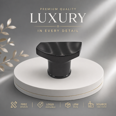 Acheter Accessoires de packaging personnalisés avec logo magnétique, capuchon de parfum en alliage de zinc irrégulier en forme d'éventail, finition noire brossée, forme spéciale fabrication en ligne