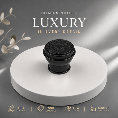 acheter Bouchon de parfum personnalisé en alliage de zinc gaufré, finition noir brillant, relief floral, métal, faible quantité minimale de commande, service d'impression de logo personnalisé fabrication en ligne