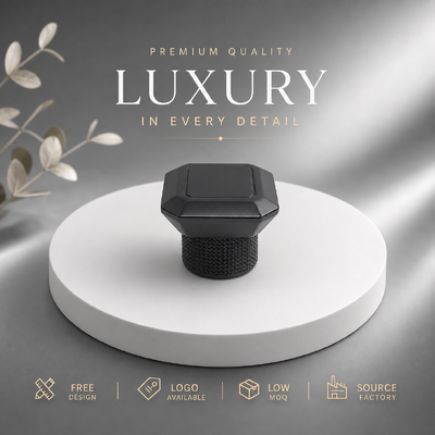 acheter Bouchon de parfum octogonal en alliage de zinc noir avec logo personnalisé sérigraphié, couvercle métallique moleté pour flacons de parfum de luxe fabrication en ligne
