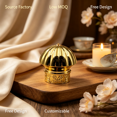 acheter Bouchon de parfum en alliage de zinc gaufré en forme de dôme, plaqué or de luxe, couvercle de bouteille de parfum en métal avec logo personnalisé pour emballage cosmétique de parfum magnétique fabrication en ligne