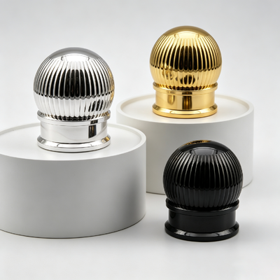Acheter Bouchon de parfum Zamac FEA15 nervuré verticalement avec dessus sphérique, forme de globe plaquée électro, couvercle de bouteille de parfum en métal, logo personnalisé OEM ODM, couvercle de parfum en alliage de zinc fabrication en ligne