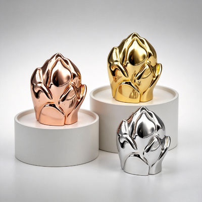 Acheter Bouchon de flacon de parfum de luxe FEA15 en alliage de zinc avec bourgeon floral en relief 3D, couvercle de flacon de parfum galvanisé, bouchon de parfum Zamac personnalisé fabrication en ligne