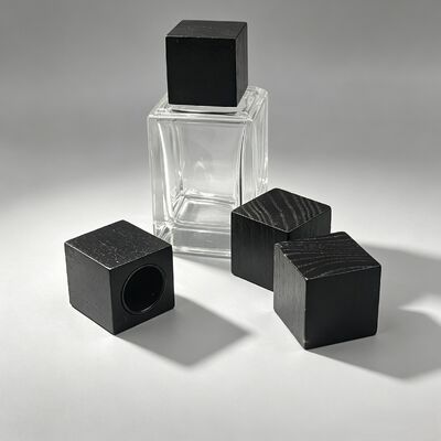 Acheter Bouchon de bouteille de parfum en bois carré avec logo gravé au laser personnalisé, couvercle en bois naturel pour bouteille de parfum, vente en gros OEM fabrication en ligne