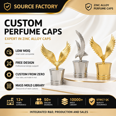 Bouchon de bouteille de parfum Zamac en forme d'aigle sur mesure Bouchon de bouteille de parfum à vis en alliage de zinc de luxe, bouchon de bouteille cosmétique en métal personnalisé