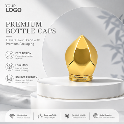 Luxe multi-facettes goutte d'eau en alliage de zinc bouchon de parfum miroir plaqué or Zamac couvercle de bouteille de parfum logo personnalisé OEM ODM source usine de gros