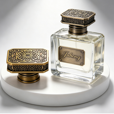 Bouchon de flacon de parfum carré en zamac gaufré vintage, laiton antique FEA 15