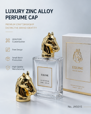 Bouchon de parfum de tête de cheval sculpté en 3D de luxe en alliage de zinc, couvercle de bouteille de parfum de forme animale, logo personnalisé pour bouteille en verre cosmétique, magnétique