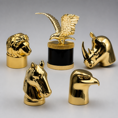 Cheveux d'animaux de luxe Zamac Caps de parfum plaqués en or Lion Horse Eagle Rhino Metal Bouteille de parfum Couvercle Logo personnalisé Pour bouteille de parfum