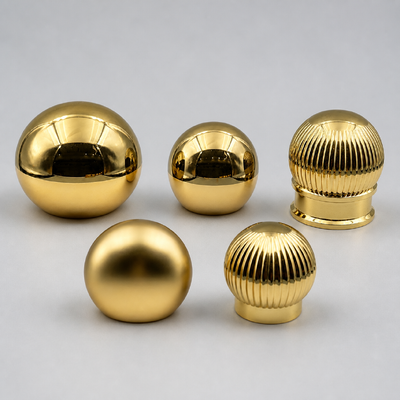 Bouchon de parfum en alliage de zinc en forme de boule, sphérique lisse, nervuré verticalement, doré, fermeture de bouteille de parfum en métal, logo personnalisé accepté