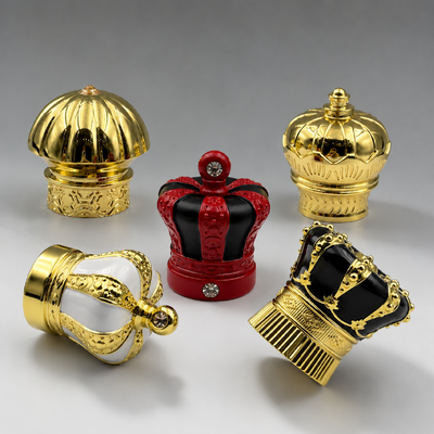 Vente en gros 3D Crown Zinc Alloy Cap Parfum Émail Peint Rhinestone Décoration Métal Parfum Bouteille Fermeture Logo personnalisé Accepter