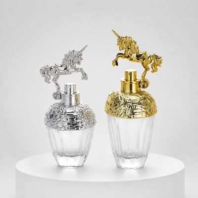 Bouchon de parfum zamac licorne 3D en alliage de zinc, couvercle décoratif en métal pour flacon de parfum, placage or et argent, logo personnalisé