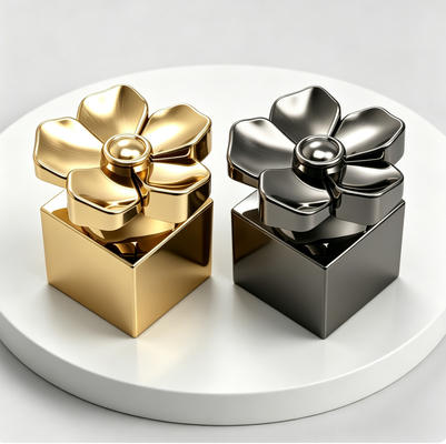 Bouchon de parfum en alliage de zinc en forme de fleur, couvercle métallique Zamak à base carrée pour flacon de parfum FEA15