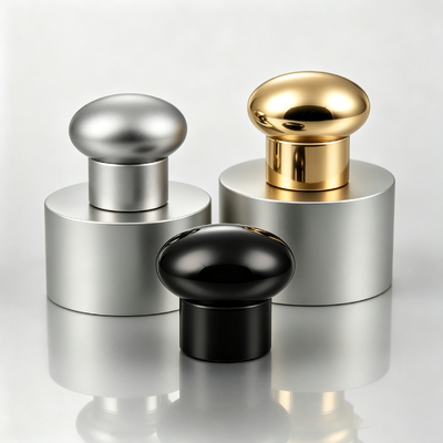 Vente en gros d'usine, bouchon de parfum en zamac en forme de champignon, couvercle de bouteille de parfum en métal avec dessus bulbe ovale, logo personnalisé OEM