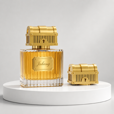 Bouchon de parfum coffre au trésor en zamac de luxe | Fermeture personnalisée pour flacon de parfum en métal