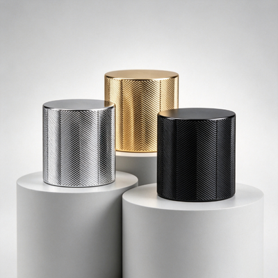 Source d'usine Cylindrique diamant émoussé alliage de zinc Cap parfum FEA15 ajusté lisse haut plat Zamac bouteille de parfum couvercle électroplaté multicolore Logo personnalisé OEM ODM